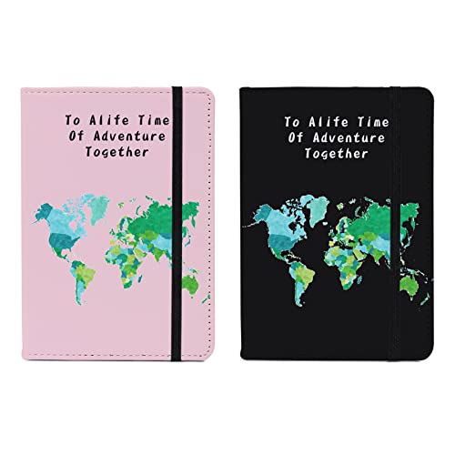 Passport Book Holder,Passport Wallet for Men Mr and Mrs Passport Holder for Women Passport Cover World Map Passport Case for Couples Christmas Traveling Passport Book Protector 2PCS - color: Black Powder Map-2pcs