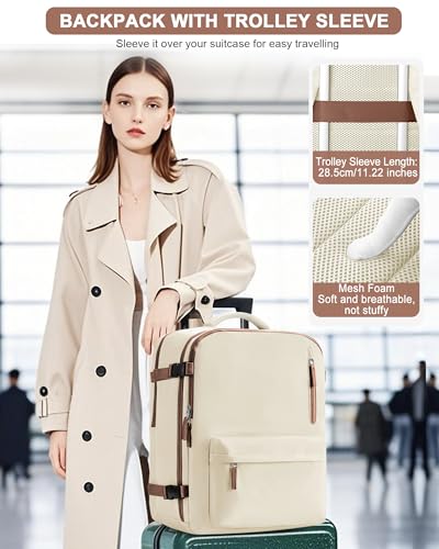 VGCUB Travel Backpack for Women Men for Spirit Airlines Personal Item Bag 18x14x8 Inches Laptop College Backpack,Waterproof Carry on Flight Approved Work Backpack Mochila de Viaje,Large Beige brown - color: Beige Brown, style: X-large