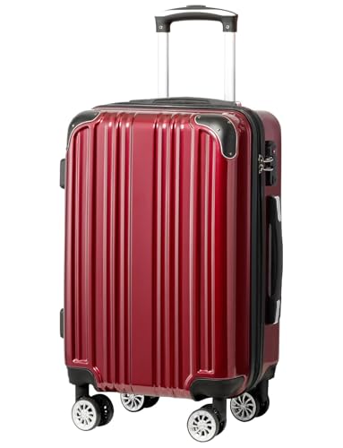Coolife Luggage, Suitcase with Durable and Lightweight, Checked Luggage with PC+ABS Hardshell, Dual Spinner Wheels, TSA Lock, and YKK Zipper(wine wind new, M(24in)) - color: wine wind new, size: M(24in)