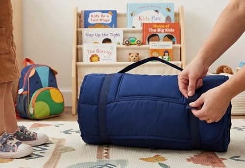 EVERYDAY KIDS Nap Mat with Removable Pillow - Navy - Carry Handle with Straps Closure, Rollup Design, Soft Microfiber for Preschool, Daycare, Travel Sleeping Bag - Ages 3-6 Years - color: Navy