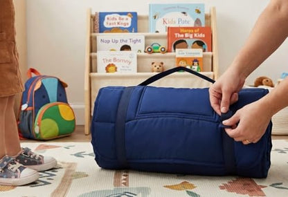 EVERYDAY KIDS Nap Mat with Removable Pillow - Navy - Carry Handle with Straps Closure, Rollup Design, Soft Microfiber for Preschool, Daycare, Travel Sleeping Bag - Ages 3-6 Years - color: Navy