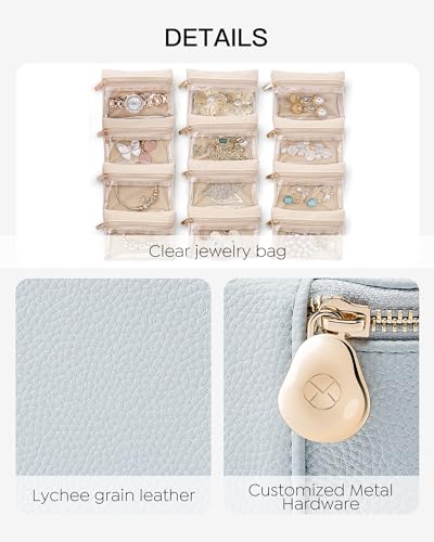 Vlando Jewelry Travel Case,Travel Jewelry Organizer with Clear Velvet Jewelry Bags 12Pcs Zipper Pouch for Women Girls-Baby Blue - color: D.12PCS Baby Blue