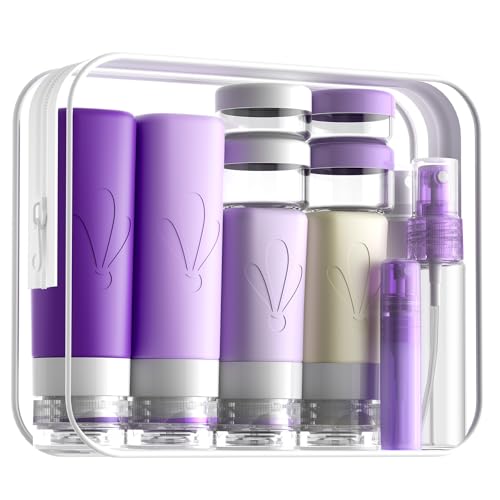 INSFIT 17 Pack Travel Bottles for Toiletries, TSA Approved 3oz 2oz Travel Size Toiletries, BPA Free Leak Proof Squeezable Silicone Tubes Travel Essentials for Shampoo Conditioner Lotion Soap - color: Purple
