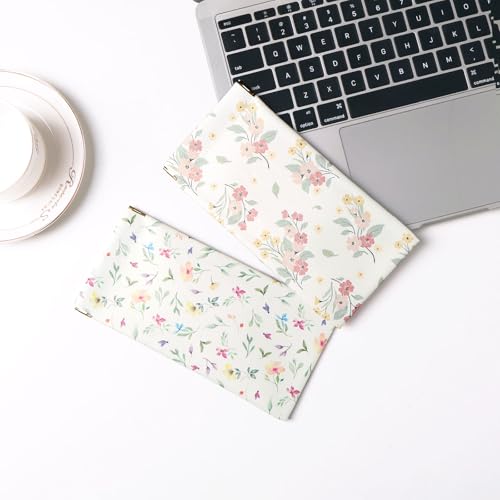 Glasses Case Soft, Eyeglass Cases for Women Portable Squeeze Top PU Leather 2 Pack Glasses Pouch with Cleaning Cloth - color: 2pcs Flower Print