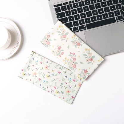 Glasses Case Soft, Eyeglass Cases for Women Portable Squeeze Top PU Leather 2 Pack Glasses Pouch with Cleaning Cloth - color: 2pcs Flower Print