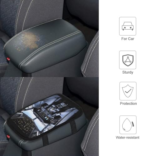 Airplane Cockpit Car Center Console Cover Pad,Airplane Cockpit Printed Universal Armrest Cover Pads Waterproof Vehicle Armrest Protector for Most Cars,Trucks and SUV