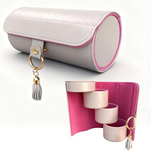 Layered Travel Jewelry Case for Girls, Compact Jewelry Travel Case with 3 Rotating Layers, Durable PU Leather, Earring Necklace Organizer for Travel, Ideal Gift for Women, Friends (Light gray) - color: Light gray