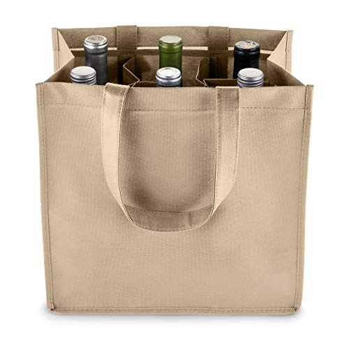 True Wine Tote Bag with Dividers, 6 Bottle Carrier for Wines & Champagne Bottles, Perfect for Travel, Holiday, Birthday Party - color: Beige