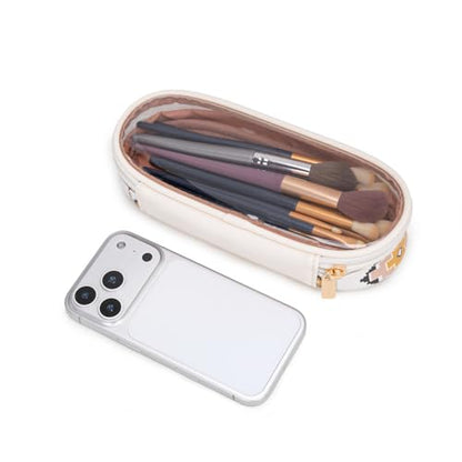 Montana West X Wrangler Travel Makeup Bag 2pcs Set Large Cosmetic Bag with Makeup Brush Holder Portable Make Up Organizer Cute Toiletry Bag with Divider and Handle for Women Aztec - color: Tan