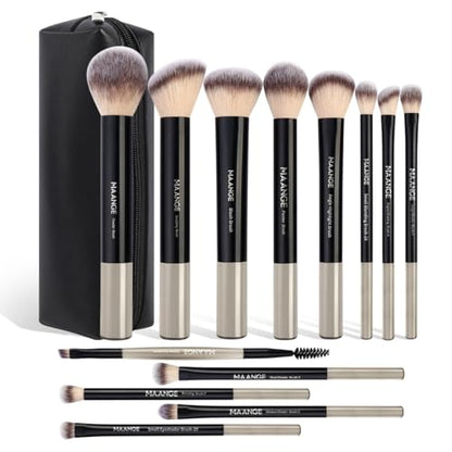 MAANGE 13 PCS Makeup Brushes Professional Make Up Brushes Premium Synthetic Powder Concealers Brushes Travel Makeup Brush Set with Case (Black) - color: Black
