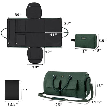 Garment Bag for Travel With Toiletry Bag Convertible Carry On Weekender Bag Large Travel Duffel Bags for Women 2 in 1 Hanging Suitcase Suit Travel Bags for Women & Men 3pcs Set (H-Green) - color: H-green