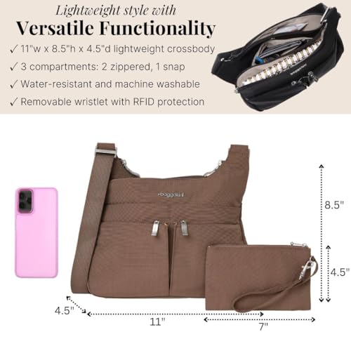 Baggallini Crossbody Travel Bag 11x8.5 Lightweight Water-resistant Nylon Handbag - color: Portobello