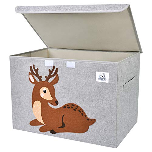 Foldable Large Kids Toy Chest with Flip-Top Lid, Collapsible Fabric Animal Toy Storage Organizer/Bin/Box/Basket/Trunk for Toddler, Children and Baby Nursery (Deer) - color: Deer