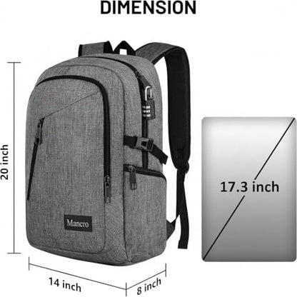 Mancro 17.3 Inch Business Laptop Backpack Large Travel Backpack Lightweight Anti-Theft Laptop Backpack for Men & Women - color: Grey, size: 17.3 inch
