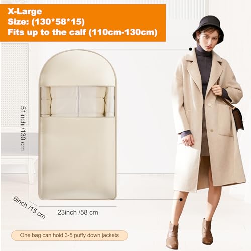 Space Saving Hanging Garment Bag with Self Compression Zipper, Thick Dustproof Garment Bags for Hanging Clothes, Space Saving Garment Bags with Compression Zip Technology (Beige, 51 * 23 * 6IN) - color: Beige