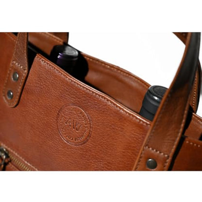 Premium Collection Genuine Leather Two-bottle Wine Tote | Luxury & Style Bag | Ideal Gift | Women and Men - color: Brown