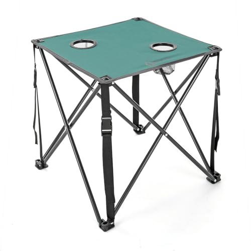ARROWHEAD OUTDOOR 26” (66cm) Portable Camping Folding Table, 2 Cup Holders, Square, Carrying Case, Steel Frame, High-Grade 600D Canvas - color: Green