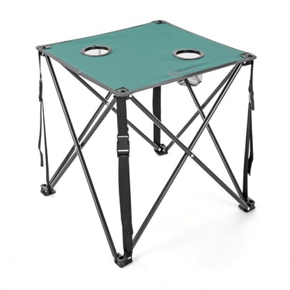 ARROWHEAD OUTDOOR 26” (66cm) Portable Camping Folding Table, 2 Cup Holders, Square, Carrying Case, Steel Frame, High-Grade 600D Canvas - color: Green