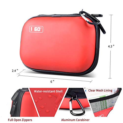 I GO 85 Pieces Hard Shell Mini Compact First Aid Kit, Small Personal Emergency Survival Kit for Travel Hiking Camping Backpacking Hunting Marine Car - color: Red