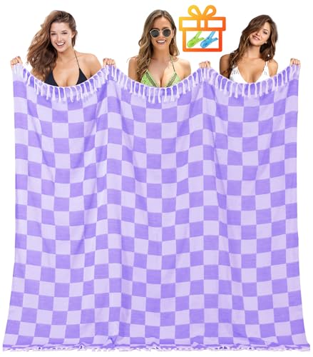 Antfuny Giant Beach Towel Blanket Autumn Outing Stuff for Women & Men Road Trip Camping Gear Ship Cruise Gear Must Haves Extra Large XXL Purple Plain PatternAirplane Accessories Travel Gadgets - color: Xxl Purple Plain(208cm*225cm), size: XX-Large