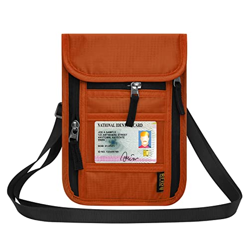 HOTEMIA Neck Wallet for Travel,Passport Holder Neck Pouch for Men Women with Adjustable Neck Strap and RFID Blocking - color: Orange