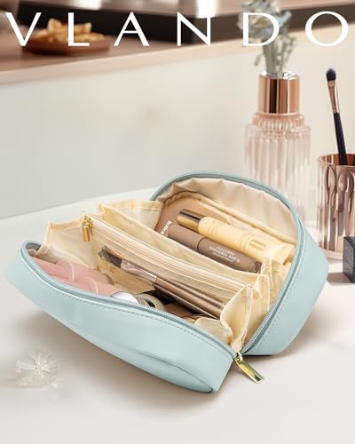 Vlando Makeup Pouch,Travel Makeup Organizer Bag,Small Makeup Bag Travel Gifts for Women Traveler Birthday Graduation Gift Ideas-Blue - color: 02-Blue