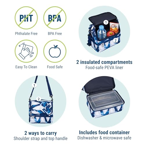Wildkin Kids Two Compartment Insulated Lunch Bag – Keeps Food Hot or Cold, Easy-Clean Lining, Leak-Resistant & BPA-Free – Boys & Girls, Ideal for School, Travel & Daycare – Sharks - color: Sharks