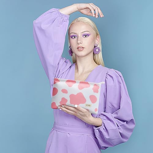 WLLWOO WLLWOO 2pcs Travel Make Up Bags-Cosmetic Bag Nylon Waterproof Large Wide Zipper Coin Purse Travel Toiletry Small Makeup Pouch For Women - color: Pink Cow