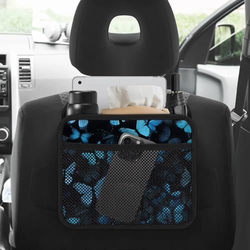 Car Backseat Organizer, PU Leather Back of Seat Cars Hanging Organizer with Pockets Leakproof Car Garbage Bag Hanging Cars Seat Storage Box Travel Accessories Foldable (Blue Butterfly) - color: Blue Butterfly