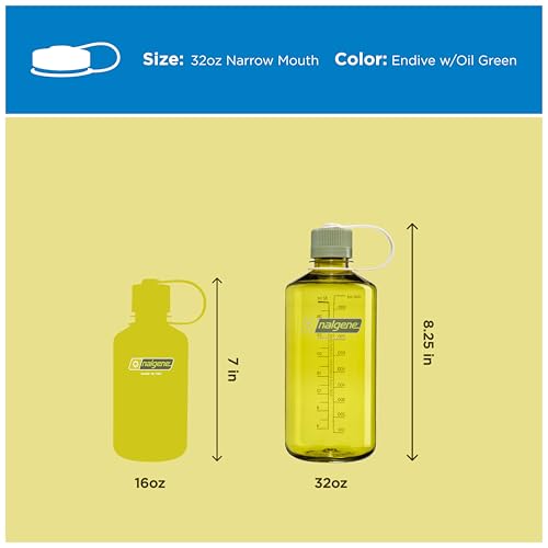 Nalgene 32 oz Narrow Mouth Water Bottle | BPA-Free, Durable & Leak Proof, Lghtweght for Hkng & Gym – Thrll & Moton, Endve w/Ol Green - color: Endive w/Oil Green, size: 32 Ounces