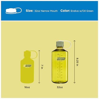 Nalgene 32 oz Narrow Mouth Water Bottle | BPA-Free, Durable & Leak Proof, Lghtweght for Hkng & Gym – Thrll & Moton, Endve w/Ol Green - color: Endive w/Oil Green, size: 32 Ounces