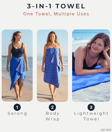 3-in-1 Wearable Beach Wrap & Lightweight Travel Towel – Sarong with Secure Button Closure, Quick-Dry Sand-Free Microfiber, Adjustable Fit (64”x33”, Fits S–4X), Compact Pool & Beach Essential, DarkBlue - color: Dark Blue Chevron