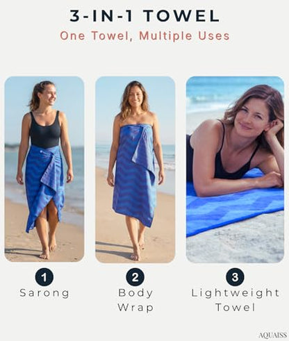 3-in-1 Wearable Beach Wrap & Lightweight Travel Towel – Sarong with Secure Button Closure, Quick-Dry Sand-Free Microfiber, Adjustable Fit (64”x33”, Fits S–4X), Compact Pool & Beach Essential, DarkBlue - color: Dark Blue Chevron