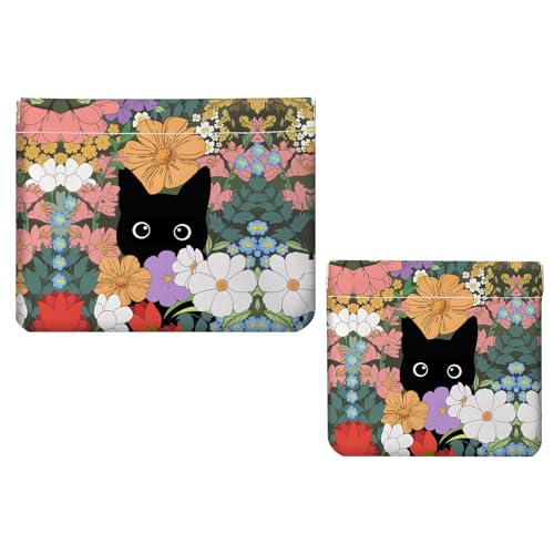 2 PCS PU Leather Small Makeup Bag Set for Purse,No Zipper Self-closing Cosmetic Bag, Portable Coin Purse Lipstick Accessories Organizer Travel Toiletry Storage Pouch for Women,Flowers and Cats - color: Flowers and Cats