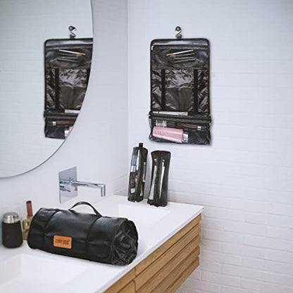 BONNY DODO Toiletry Travel Bag Can Hanging Large Roll-Up Makeup Organizer Bag with 3 Detachable Transparent Mesh Folding Cosmetic Travel Bags for Women & Men Black Toiletries Organizer Bag - size: Large