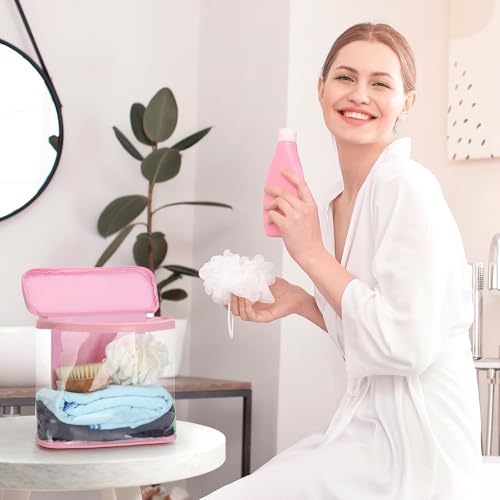 Heavy Duty Leak Proof Clear Travel Bags for Toiletries, Transparent Makeup Cosmetic Bag with Zipper and Handle (Large, 1PCS Pink) - color: 1PCS Pink