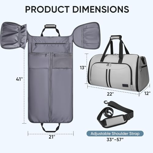 BALEINE Travel Garment Bag, Travel Suit Bag for Men, Water Resistant Carry on Garment Bag for Hanging Clothes, Garment Duffel Bag for Travel Business (Gray-Convertible) - color: Gray-Convertible