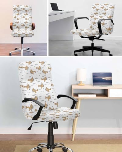 Brown Airplane Office Chair Covers, Stretchable Rotating Chair Slipcovers, Modern Abstract Art Cartoon Clouds Spandex Universal Boss Chairs Cover Removable Washable Seat Cover, Large - color: Blue, size: Large