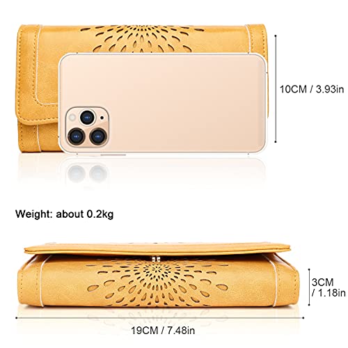 APHISON Womens Wallets RFID Blocking Leather Clutch Long Wallet for Women Card Holder Phone Organizer Ladies Travel Purse Hollow Out Sunflower Design Gift - color: YELLOW