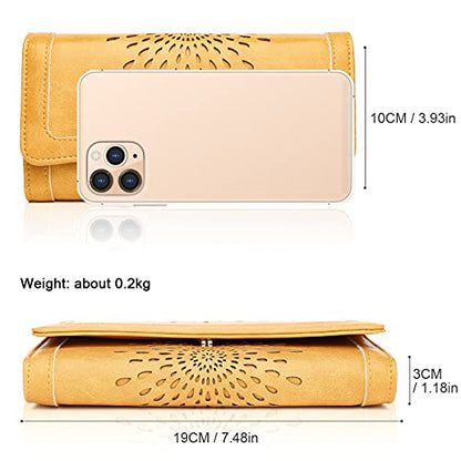 APHISON Womens Wallets RFID Blocking Leather Clutch Long Wallet for Women Card Holder Phone Organizer Ladies Travel Purse Hollow Out Sunflower Design Gift - color: YELLOW