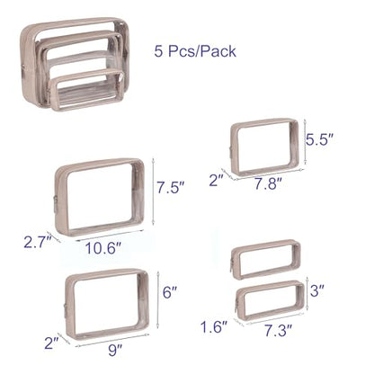 Remobia Hicol TSA Approved 5-Piece Diaper Bag Organizer Pouch Set Clear Waterproof TPU Kids Toiletry Storage Set Travel Packing Clutch Cube Bags for Baby Nursing (Pearl Grey) - color: Pearl Grey Leather