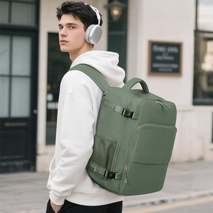 Sinaliy Personal Item Backpack, Carry on Travel Backpack with Multi-Pockets, Waterproof Casual College 16inch Laptop Backpack for Men Women, Army Green - color: Army Green, size: Large