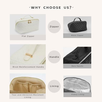 Travel Makeup Bag – Large Cosmetic Organizer with Waterproof PU Leather, Smooth Double Zipper & Tear-Resistant Lining, Toiletry Pouch for Women (White) - color: 04-White