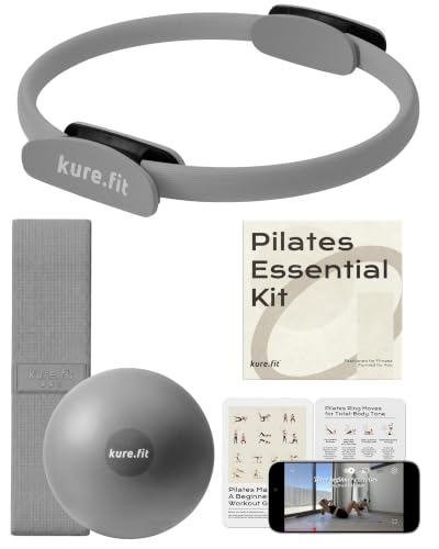 Pilates Kit for Women – Home Pilates Equipment Set with Ring, Ball & Resistance Bands | Pilates Starter Kit with Accessories in Gift Box - color: Gray, style: Essential Kit - 3PC