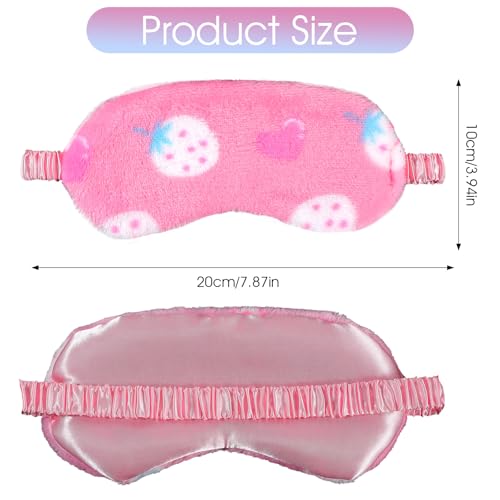 2PCS Plush Sleeping Eye Mask Soft Plush Eye Mask Fuffy Eye Cover Comfortable Sleep Mask Blindfold Rainbow Faux Fur Eye Shade for Women, Men and Kids Travel Nap Sleeping - color: Strawberry