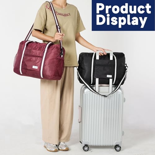 Arxus Foldable Tote Bag for Travel Expandable Lightweight Carry On Luggage 22L Packable Duffle Bag for Traveling - color: Wine Red
