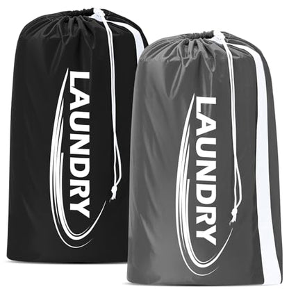 Sylfairy 2 Pack XL Laundry Bag with Strap,Heavy Duty Travel Laundry Bag,Rip-Stop Dirty Clothes Shoulder Bag with Drawstring,Easy Fit a Laundry Hamper or Basket Travel Essentials - color: Black+Grey