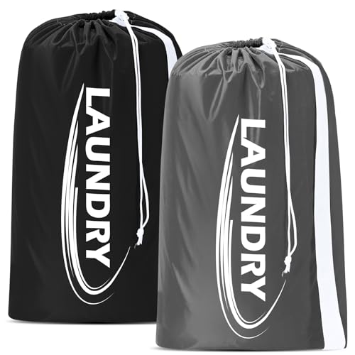 Sylfairy 2 Pack XL Laundry Bag with Strap,Heavy Duty Travel Laundry Bag,Rip-Stop Dirty Clothes Shoulder Bag with Drawstring,Easy Fit a Laundry Hamper or Basket Travel Essentials - color: Black+Grey
