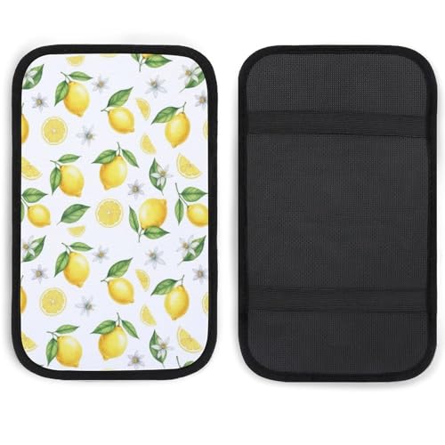 Car Armrest Box Pad Yellow Fruits Green Leaves Lemon Floral, Universal Style Waterproof Center Console Cover, Arm Rest Cushion Pads for SUV, Truck - color: Picture (76)