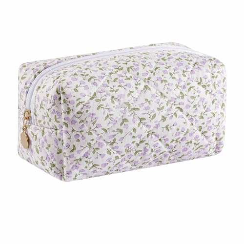 Makeup Bag Travel Cosmetic Bag for Women Girls, Zipper Make Up Pouch, Floral Flowers Toiletry Organizer Makeup, Portable Storage Cosmetic Travel Cloth Bag (Purple Floral) - color: C2 Purple Floral